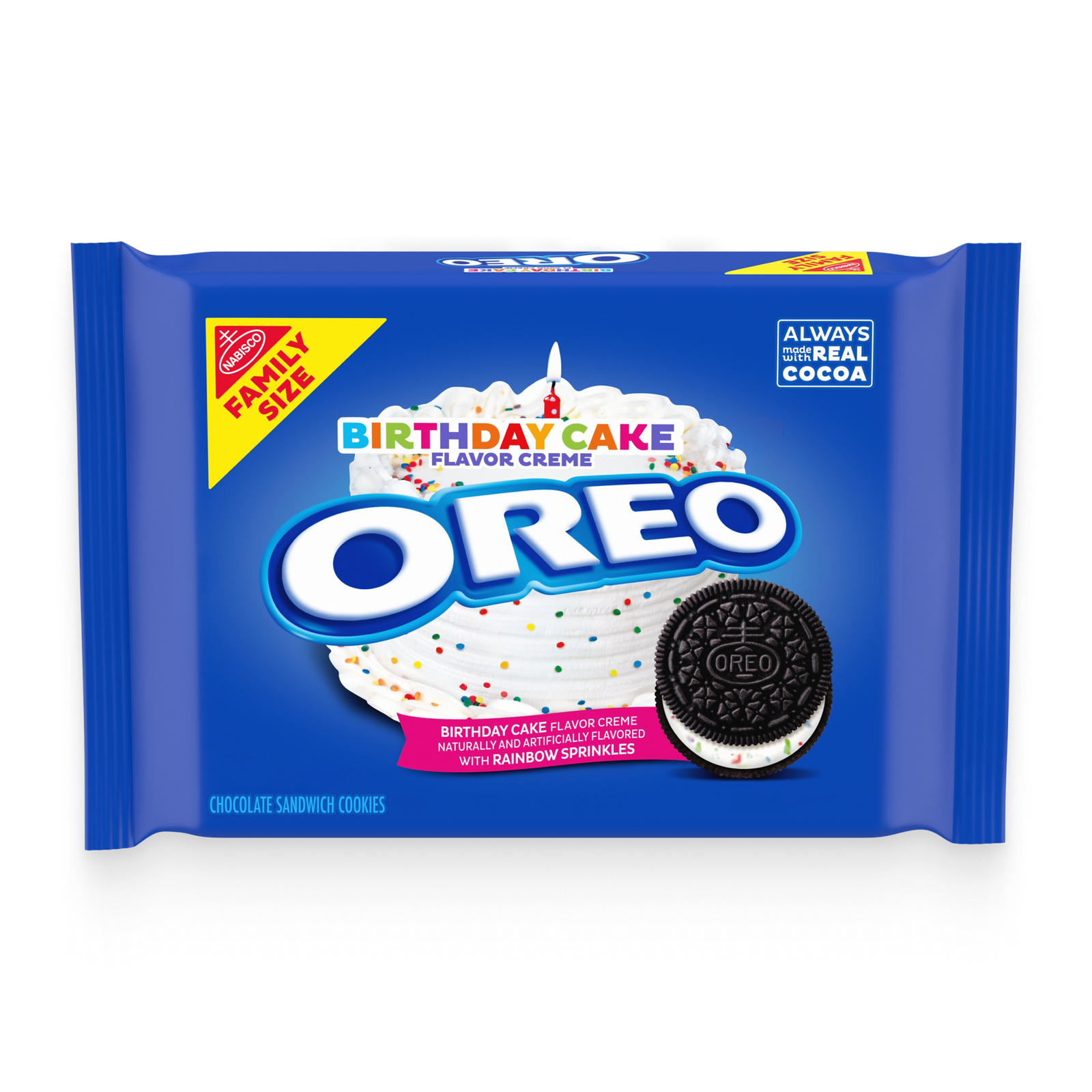 Birthday Cake Creme Chocolate Sandwich Cookies, Family Size B0