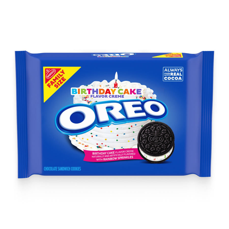 Birthday Cake Creme Chocolate Sandwich Cookies, Family Size B0